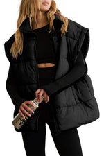Load image into Gallery viewer, Beige Zipper Stand Neck Oversized Puffer Vest - Fashion Queen - 5