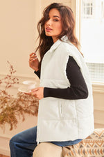 Load image into Gallery viewer, Beige Zipper Stand Neck Oversized Puffer Vest - Fashion Queen - 6