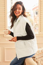 Load image into Gallery viewer, Beige Zipper Stand Neck Oversized Puffer Vest - Fashion Queen - 7