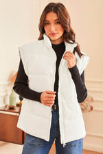 Load image into Gallery viewer, Beige Zipper Stand Neck Oversized Puffer Vest - Fashion Queen - 8