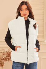 Load image into Gallery viewer, Beige Zipper Stand Neck Oversized Puffer Vest - Fashion Queen - 9