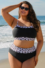 Load image into Gallery viewer, Black 2pcs Leopard Patchwork Plus Size High Waisted Swimsuit - Fashion Queen - 1