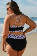 Load image into Gallery viewer, Black 2pcs Leopard Patchwork Plus Size High Waisted Swimsuit - Fashion Queen - 2