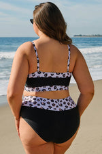 Load image into Gallery viewer, Black 2pcs Leopard Patchwork Plus Size High Waisted Swimsuit - Fashion Queen - 3