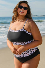 Load image into Gallery viewer, Black 2pcs Leopard Patchwork Plus Size High Waisted Swimsuit - Fashion Queen - 4