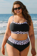 Load image into Gallery viewer, Black 2pcs Leopard Patchwork Plus Size High Waisted Swimsuit - Fashion Queen - 7
