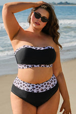 Load image into Gallery viewer, Black 2pcs Leopard Patchwork Plus Size High Waisted Swimsuit - Fashion Queen - 8