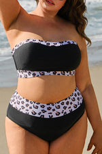 Load image into Gallery viewer, Black 2pcs Leopard Patchwork Plus Size High Waisted Swimsuit - Fashion Queen - 9