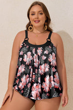 Load image into Gallery viewer, Black 2pcs Plus Size Wide Strap Floral Top Tankini Set - Fashion Queen - 1