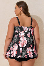 Load image into Gallery viewer, Black 2pcs Plus Size Wide Strap Floral Top Tankini Set - Fashion Queen - 2