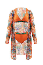 Load image into Gallery viewer, Black 3pcs Tropical Contrast Trim Halter Bikini Set with Cover up - Fashion Queen - 6