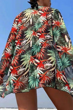 Load image into Gallery viewer, Black 3pcs Tropical Contrast Trim Halter Bikini Set with Cover up - Fashion Queen - 8