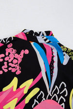 Load image into Gallery viewer, Black Abstract Print Ruffled Sleeve Buttoned V Neck Blouse - Fashion Queen - 14