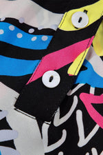 Load image into Gallery viewer, Black Abstract Print Ruffled Sleeve Buttoned V Neck Blouse - Fashion Queen - 16