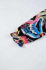 Load image into Gallery viewer, Black Abstract Print Ruffled Sleeve Buttoned V Neck Blouse - Fashion Queen - 17