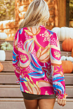 Load image into Gallery viewer, Black Abstract Print Ruffled Sleeve Buttoned V Neck Blouse - Fashion Queen - 21