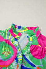 Load image into Gallery viewer, Black Abstract Print Ruffled Sleeve Buttoned V Neck Blouse - Fashion Queen - 30