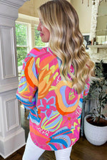 Load image into Gallery viewer, Black Abstract Print Ruffled Sleeve Buttoned V Neck Blouse - Fashion Queen - 5