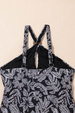 Load image into Gallery viewer, Black Abstract Printed Buckle Crossed Straps Skirted Tankini 2pcs Swimsuit - Fashion Queen - 14