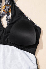 Load image into Gallery viewer, Black Abstract Printed Buckle Crossed Straps Skirted Tankini 2pcs Swimsuit - Fashion Queen - 24