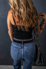 Load image into Gallery viewer, Black Acid Wash Buttoned Cropped Slim Denim Tank Top - Fashion Queen - 2