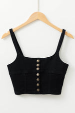Load image into Gallery viewer, Black Acid Wash Buttoned Cropped Slim Denim Tank Top - Fashion Queen - 5