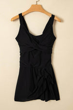 Load image into Gallery viewer, Black Adjustable Straps Cutout Ruched Knot Slit One Piece Swim Dress - Fashion Queen - 3