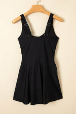 Load image into Gallery viewer, Black Adjustable Straps Cutout Ruched Knot Slit One Piece Swim Dress - Fashion Queen - 4