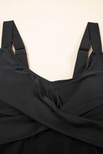 Load image into Gallery viewer, Black Adjustable Straps Cutout Ruched Knot Slit One Piece Swim Dress - Fashion Queen - 5