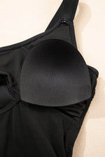 Load image into Gallery viewer, Black Adjustable Straps Cutout Ruched Knot Slit One Piece Swim Dress - Fashion Queen - 7