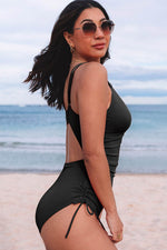 Load image into Gallery viewer, Black Adjustable Straps Ribbed Knit One Piece Swimsuit - Fashion Queen - 3
