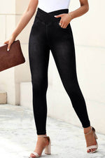 Load image into Gallery viewer, Black Arched Waist Stretchy Slim Fit Jeggings - Fashion Queen - 1