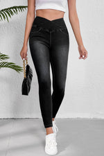 Load image into Gallery viewer, Black Arched Waist Stretchy Slim Fit Jeggings - Fashion Queen - 6