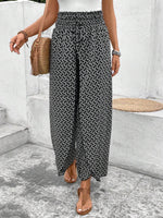 Load image into Gallery viewer, Black Bohemian Print Slit Wide Leg Smocked High Waist Pants - Fashion Queen - 1