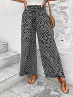 Load image into Gallery viewer, Black Bohemian Print Slit Wide Leg Smocked High Waist Pants - Fashion Queen - 10