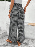 Load image into Gallery viewer, Black Bohemian Print Slit Wide Leg Smocked High Waist Pants - Fashion Queen - 2