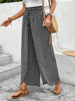 Load image into Gallery viewer, Black Bohemian Print Slit Wide Leg Smocked High Waist Pants - Fashion Queen - 3
