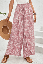 Load image into Gallery viewer, Black Bohemian Print Slit Wide Leg Smocked High Waist Pants - Fashion Queen - 4