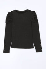 Load image into Gallery viewer, Black Buttoned Puff Long Sleeve Sheath Top - Fashion Queen - 12