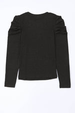 Load image into Gallery viewer, Black Buttoned Puff Long Sleeve Sheath Top - Fashion Queen - 13