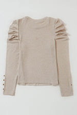 Load image into Gallery viewer, Black Buttoned Puff Long Sleeve Sheath Top - Fashion Queen - 21