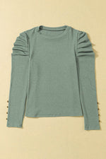 Load image into Gallery viewer, Black Buttoned Puff Long Sleeve Sheath Top - Fashion Queen - 28