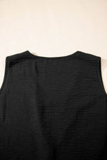 Load image into Gallery viewer, Black Buttoned Vest Drawstring Wide Leg Pants 2pcs Set - Fashion Queen - 13