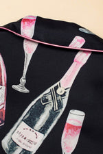 Load image into Gallery viewer, Black Champagne Print Silky Short Sleeve Pajamas Set - Fashion Queen - 13