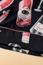 Load image into Gallery viewer, Black Champagne Print Silky Short Sleeve Pajamas Set - Fashion Queen - 14