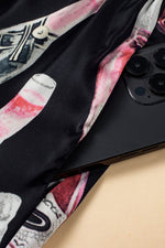 Load image into Gallery viewer, Black Champagne Print Silky Short Sleeve Pajamas Set - Fashion Queen - 15