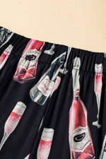 Load image into Gallery viewer, Black Champagne Print Silky Short Sleeve Pajamas Set - Fashion Queen - 16