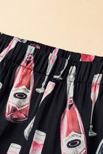 Load image into Gallery viewer, Black Champagne Print Silky Short Sleeve Pajamas Set - Fashion Queen - 18