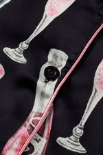 Load image into Gallery viewer, Black Champagne Print Silky Short Sleeve Pajamas Set - Fashion Queen - 19