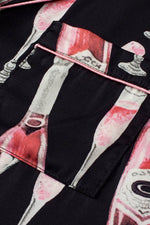 Load image into Gallery viewer, Black Champagne Print Silky Short Sleeve Pajamas Set - Fashion Queen - 20